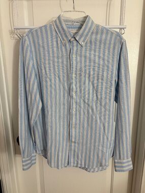 Club Monaco White Blue Cotton Gauze Button Down Shirt Men’s Size Small